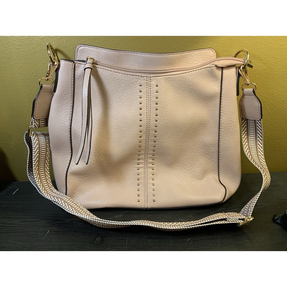 Montana West Studded Hobo Bag Vegan Leather Adjustable Shoulder Tote Lined Pink